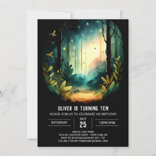 Invitation Watercolor Adventure Forest Woodland Anniversaire