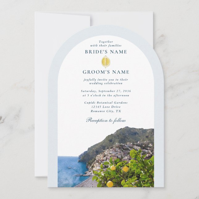 Invitation Watercolor Amalfi Coast Arch Italy Lemons Wedding (Devant)