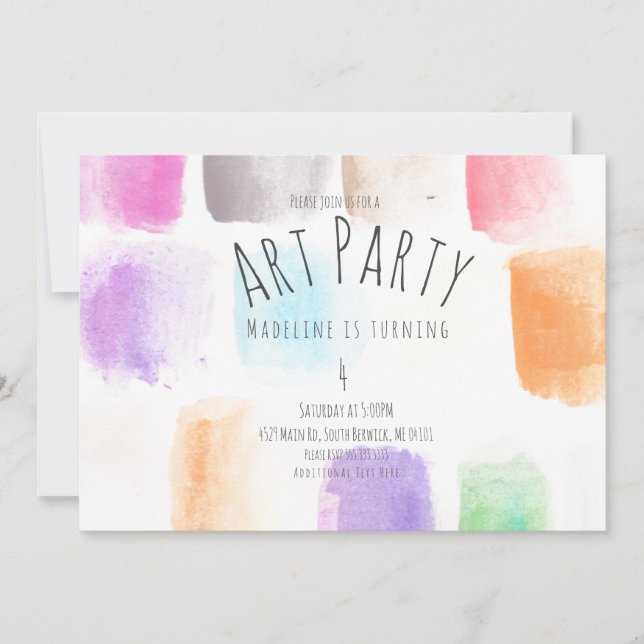 Invitation Watercolor Art Party Anniversaire Colorful Abstrai (Devant)