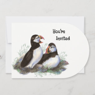Invitation Watercolor art Puffin Bird Anniversaire