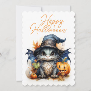 Invitation Watercolor Baby Dragon fête d'Halloween pour enfan