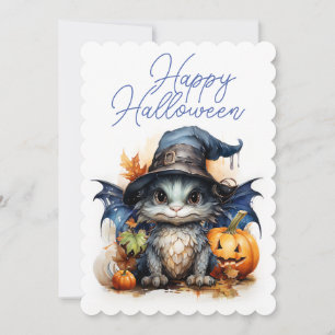 Invitation Watercolor Baby Dragon fête d'Halloween pour enfan