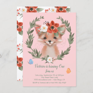 Invitation Watercolor Baby Fox couronne fête d'anniversaire