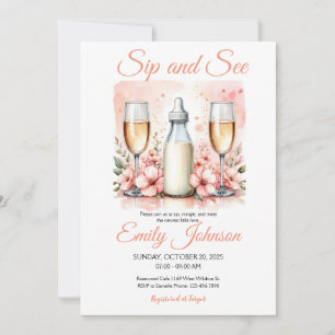 Invitation Watercolor Baby Girl Sip and See