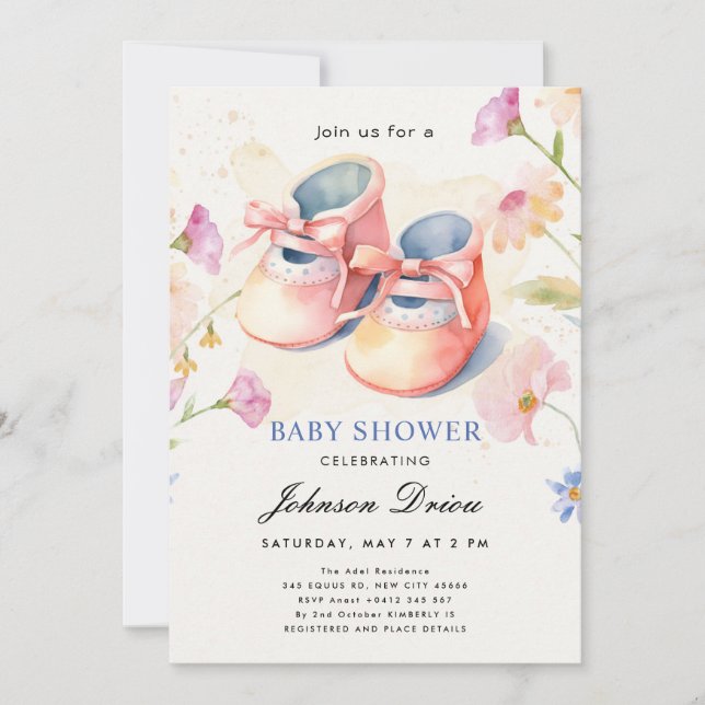 Invitation Watercolor Baby Shoes Theme | Neutral Baby Shower (Devant)