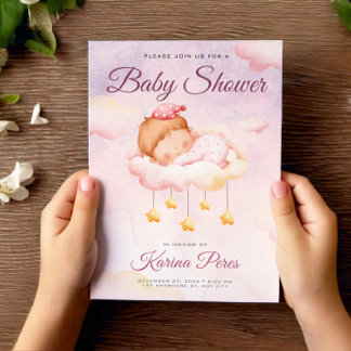 Invitation Watercolor Baby Shower Soft Pink It's A Girl