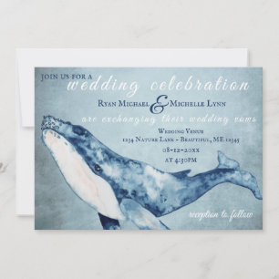 Invitation Watercolor Baleine à bosse Mariage de plage nautiq