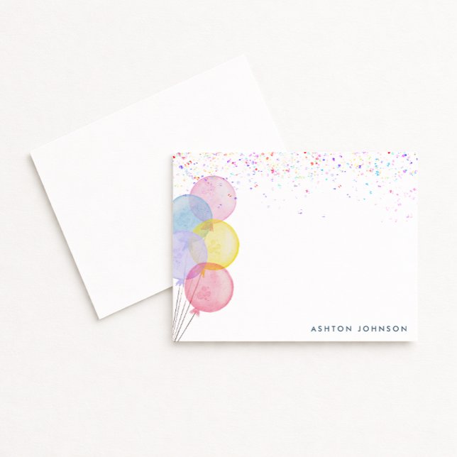 Invitation Watercolor Balloons Birthday Note Card (Créateur téléchargé)