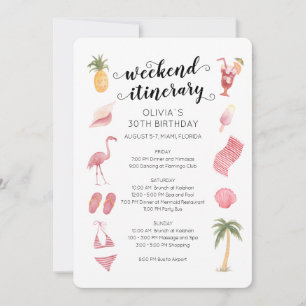 Invitation Watercolor Beach Anniversaire Week-end Itinéraire