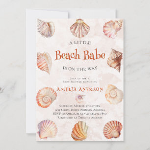 Invitation Watercolor Beach Babe Ocean Seashells Baby shower