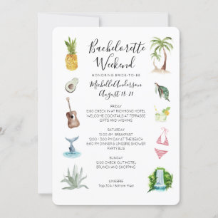 Invitation Watercolor Beach Bachelorette Week-end Itinéraire