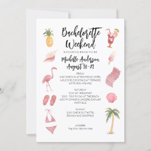 Invitation Watercolor Beach Bachelorette Week-end Itinéraire