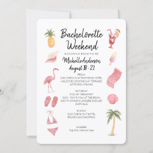 Invitation Watercolor Beach Bachelorette Week-end Itinéraire