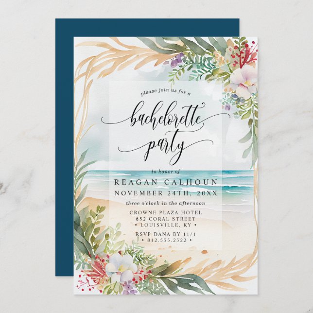 Invitation Watercolor Beach Bachelorte Party (Devant / Derrière)