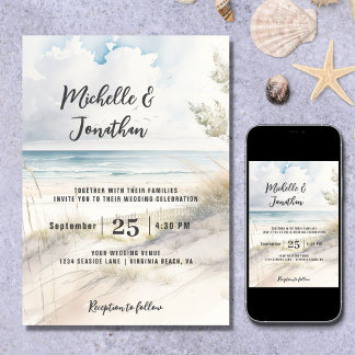 Invitation Watercolor Beach Coastal Destination Mariage