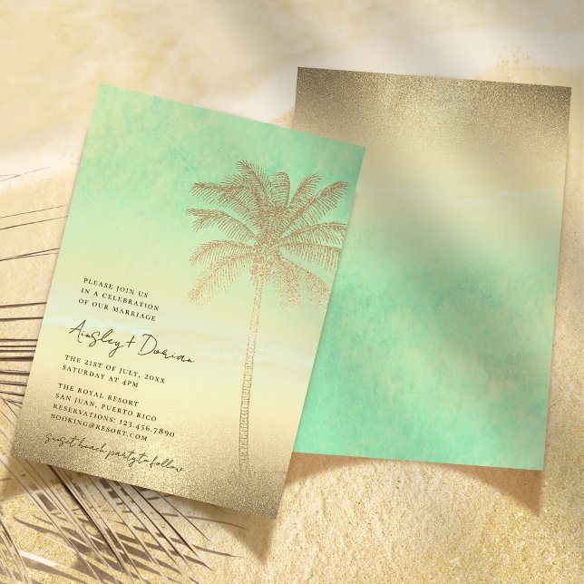 Invitation Watercolor Beach Gold Sand Palm Tree Boho Mariage (Créateur téléchargé)