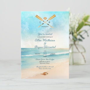 Invitation Watercolor Beach Oars Mariage