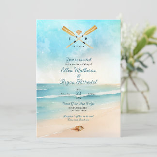 Invitation Watercolor Beach Oars Mariage