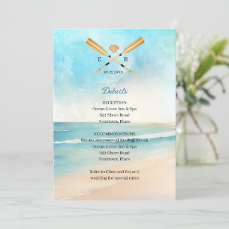 Invitation Watercolor Beach Oars Mariage Insérer Réception