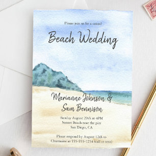 Invitation Watercolor Beach Ocean Décontracté Beach Mariage