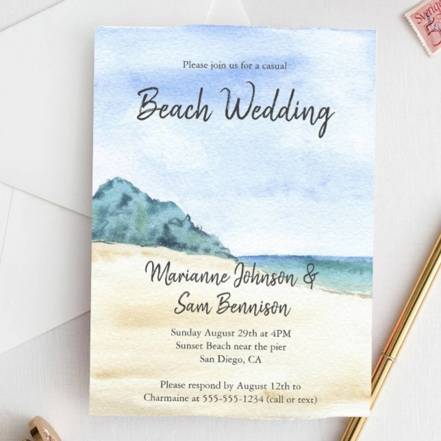 Invitation Watercolor Beach Ocean Décontracté Beach Mariage (Créateur téléchargé)