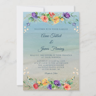 Invitation Watercolor Beach Océan Floral Mariage