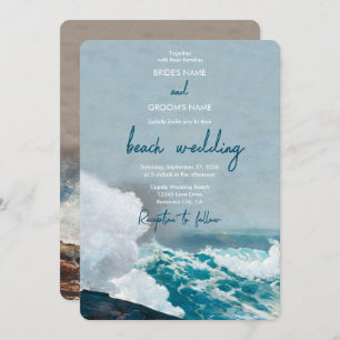 Invitation Watercolor Beach Ocean Waves Monogram Mariage