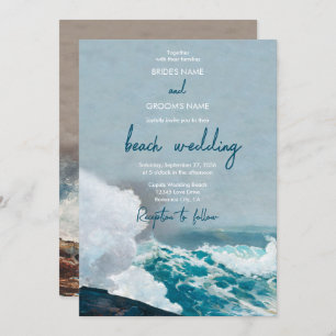 Invitation Watercolor Beach Ocean Waves Monogram Mariage