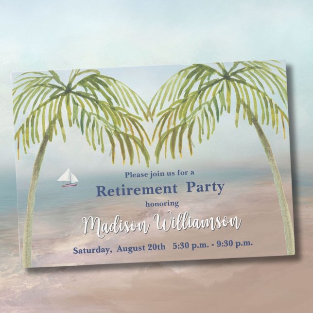 Invitation Watercolor Beach Palm Trees Retraite Party (Créateur téléchargé)
