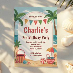 Invitation Watercolor Beach Party Anniversaire de enfant
