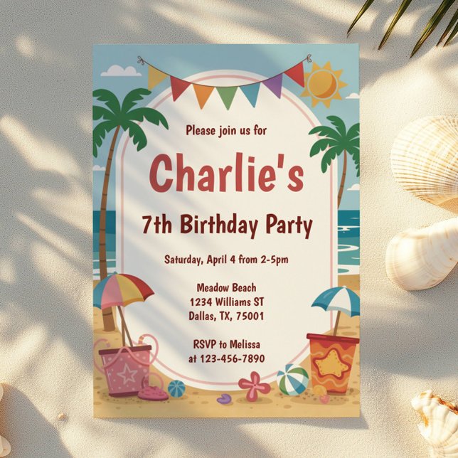 Invitation Watercolor Beach Party Anniversaire de enfant (Créateur téléchargé)