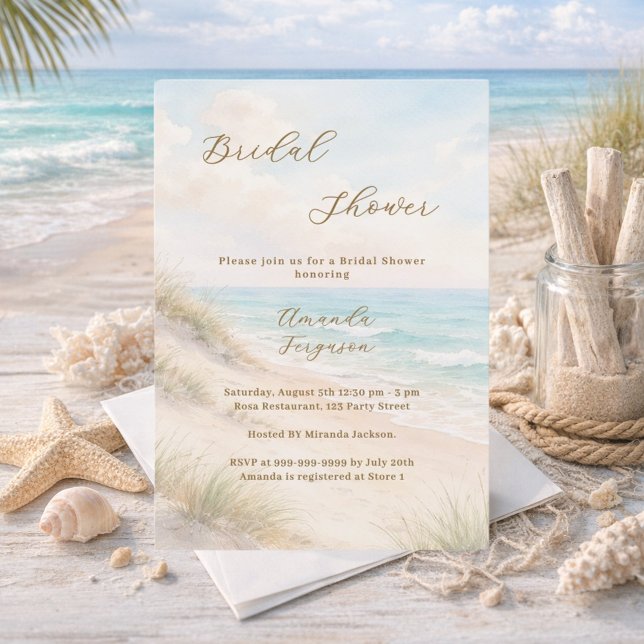 Invitation Watercolor beach sand dunes Bridal Shower (Créateur téléchargé)