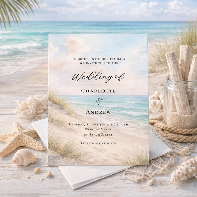 Invitation Watercolor beach sand dunes wedding (Créateur téléchargé)