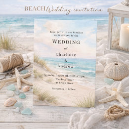 Invitation Watercolor beach sand dunes wedding