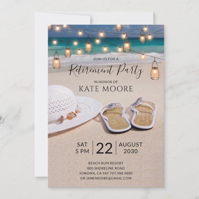 Invitation Watercolor Beach String Lights Retraite (Devant)