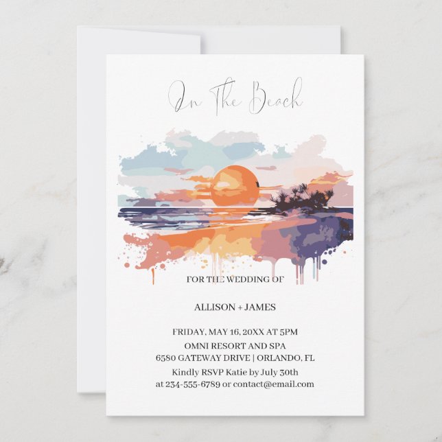 Invitation Watercolor Beach Sur La Plage Mariage (Devant)