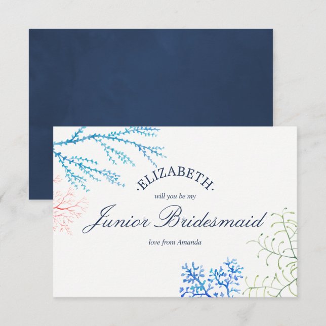 Invitation Watercolor Beach Thème Be My Junior Bridesmaid (Devant / Derrière)