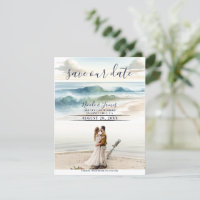 Watercolor Beach Waves Coastal Save the Date Photo