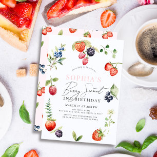 Invitation Watercolor Berries Berry Première fille Anniversai