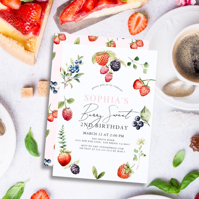 Invitation Watercolor Berries Berry Première fille Anniversai (Créateur téléchargé)