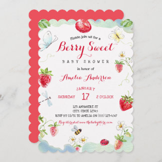 Invitation Watercolor Berry Sweet Strawberries Baby Shower