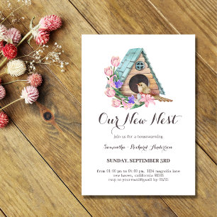 Invitation Watercolor Bird House Notre Nouveau Nid Ménage