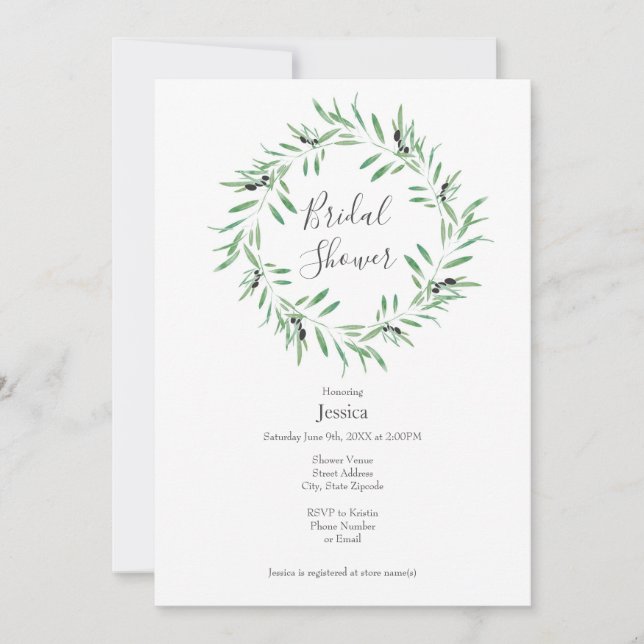 Invitation Watercolor Black Olive Wreath (Devant)