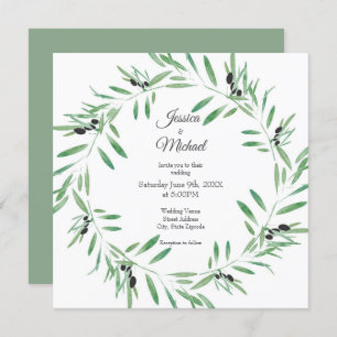 Invitation Watercolor Black Olive Wreath