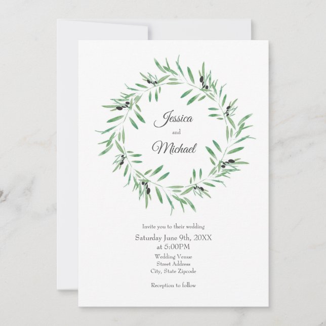 Invitation Watercolor Black Olive Wreath (Devant)