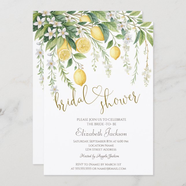 Invitation  Watercolor Blooming Lemons Bridal Shower  (Devant / Derrière)