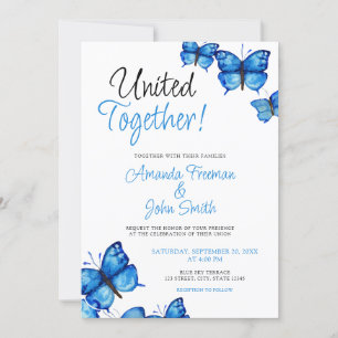 Invitation Watercolor Blue Butterflies Mariage élégant