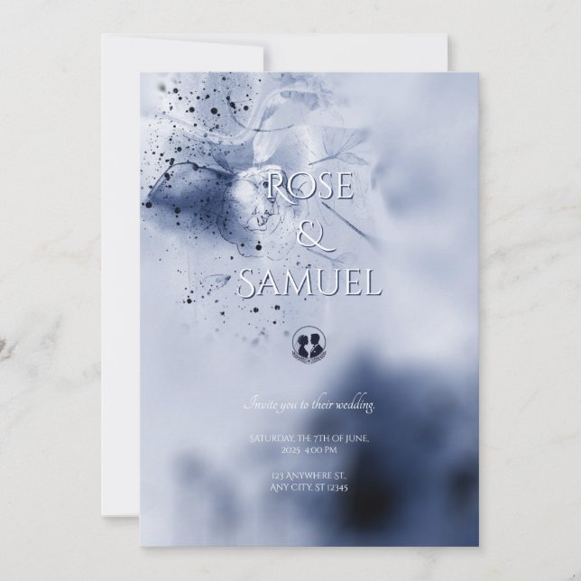 Invitation Watercolor Blue Colorful Misty Flowers Wedding Inv (Devant)