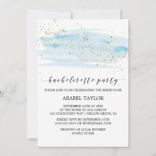 Invitation Watercolor Blue et Gold Bachelorte Party