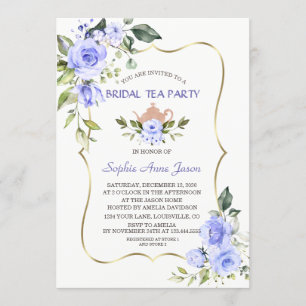Invitation Watercolor Blue Floral Fête des mariées Tea Party